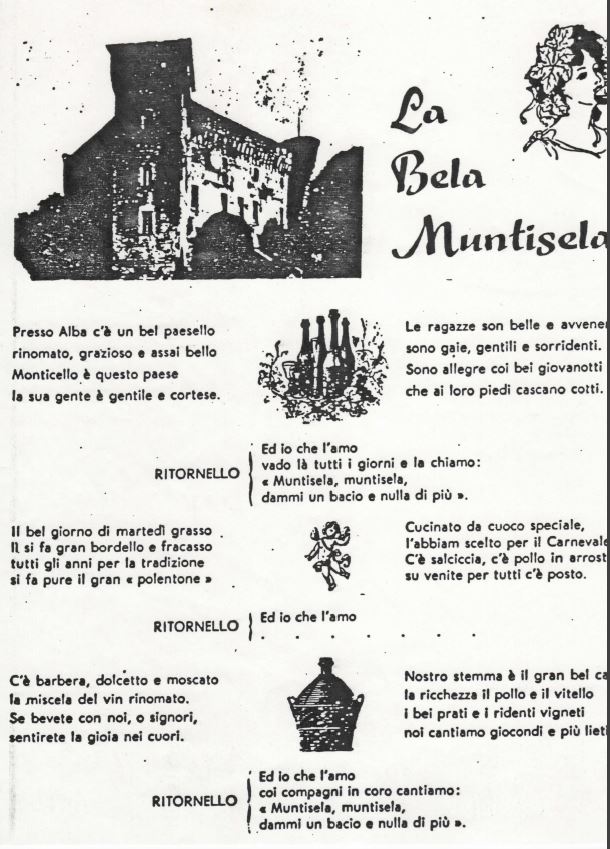 Testo della canzone "La bela Muntisela" del MaestroBarbero di Monticello d'Alba